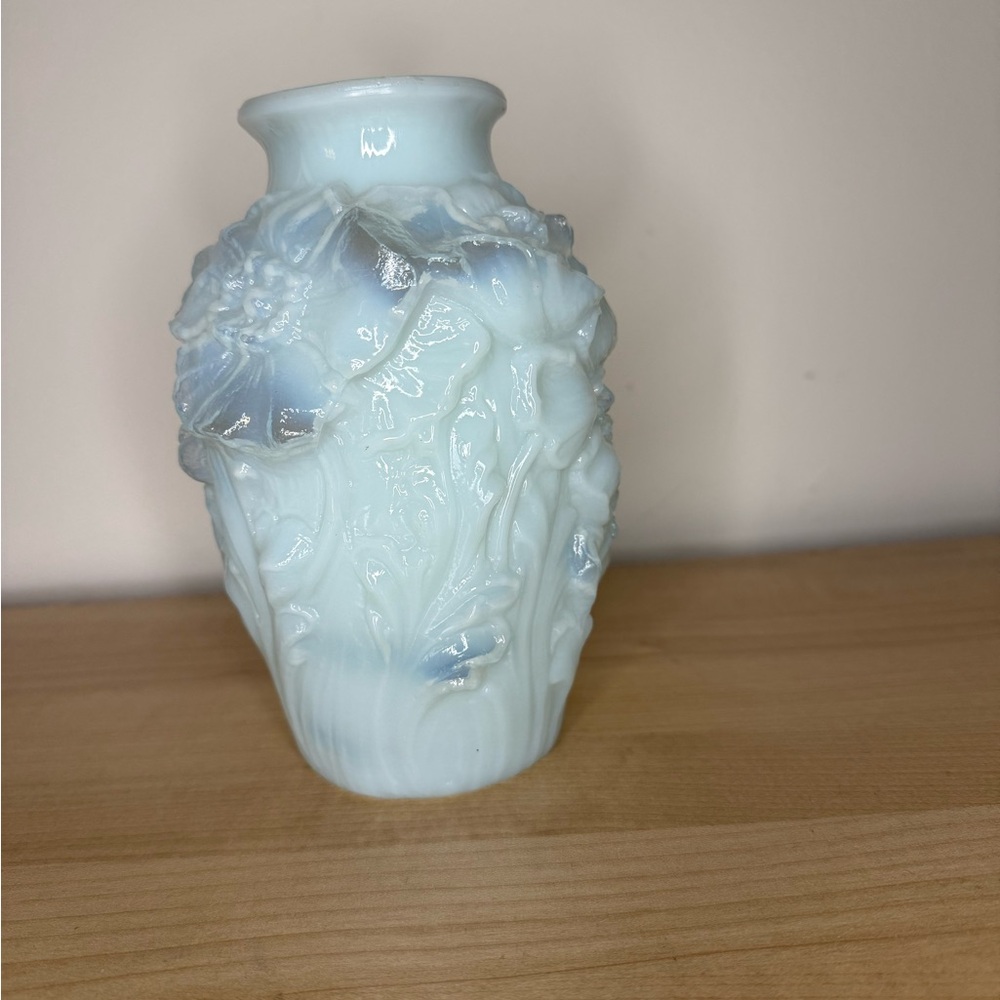 Charming Light Blue Embossed Vase Vintage Tiffin